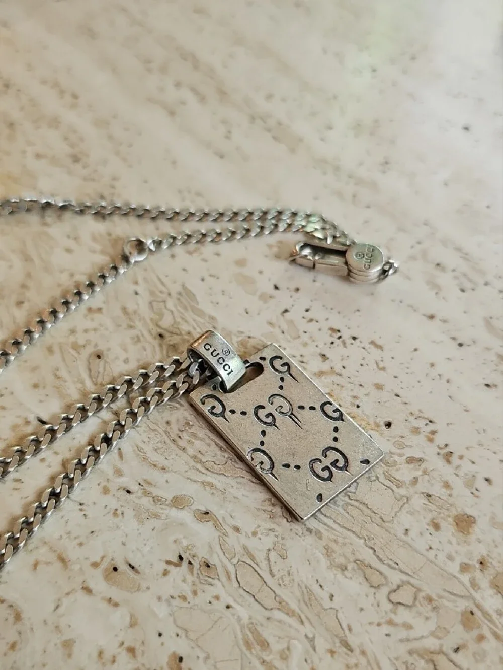 Gucci Ghost Silver Skull Tag Necklace
